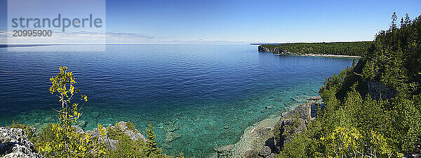 Panoramic scenery of Georgian Bay  lake Huron at Bruce Peninsula National Park  Ontario  Canada  North America