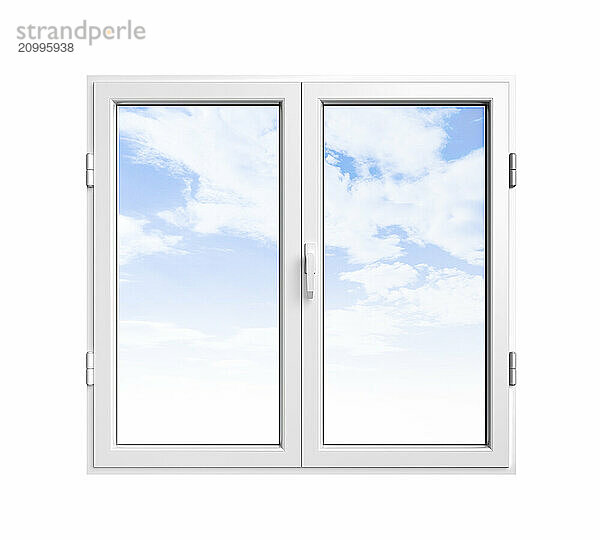 PVC window with blue sky behind isolated on white background