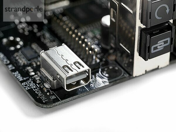 Intel Thunderbolt connector socket on a motherboard on white background