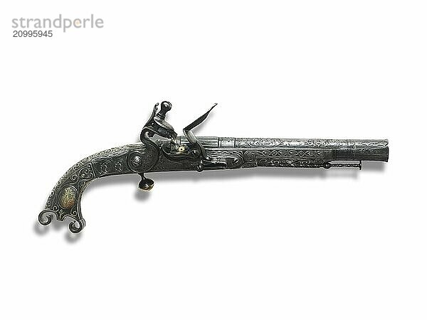 Antique flintlock pistol circa 1800s isolated on white background with clipping path