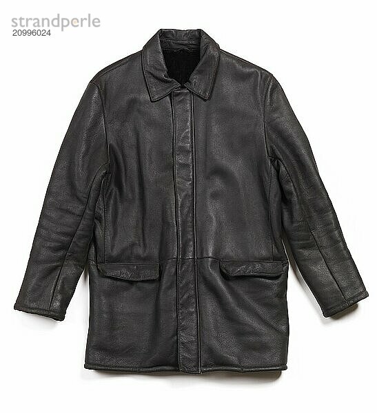 Sheepskin mens leather jacket coat isolated on white background