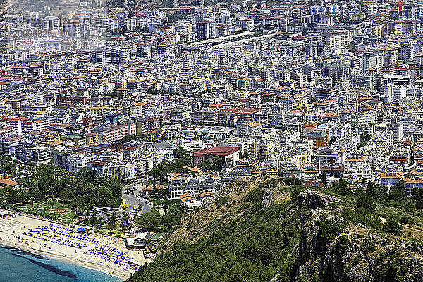 View of the town of Alanya with Clopatra Beach from Castle Hill  Turkish Riviera  South Turkey  Turkey  Asia Minor  Eurasia  Asia