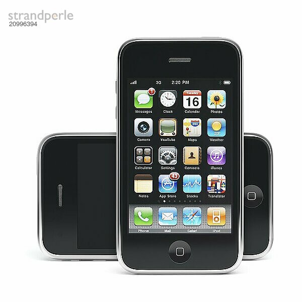 Two Apple iPhone 3Gs 3G smartphones isolated on white background. High quality photo