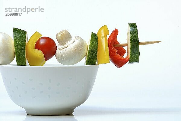 Vegetable skewer on a tray  barbecue skewer