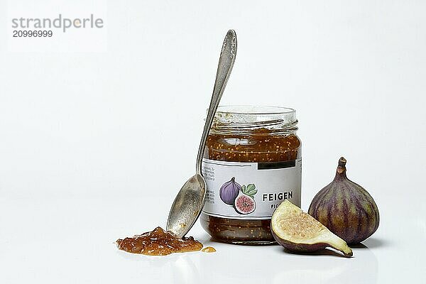 Fig jam in a jar and fresh figs  Ficus carica