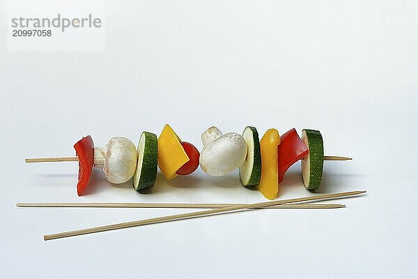 Colourful vegetable skewers and barbecue skewers