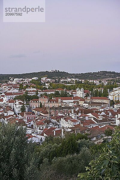 View of Montemor o Novo city from the castle in Alentejo at sunset  Portugal  Europe