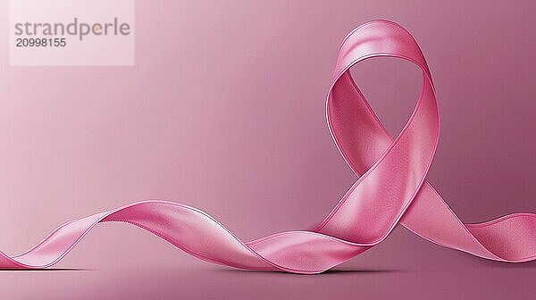 Pink breast cancer awareness ribbon over pink background with copy space. AI generated