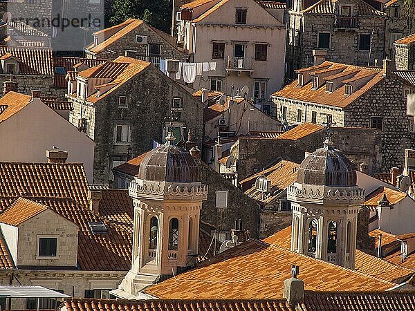 City view with tiled roofs and towers of historic buildings in the sunlight  dubrovnik  Mediterranean Sea  Croatia  Europe