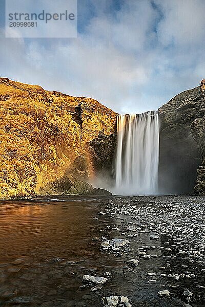 Beautiful Skogafoss waterfall during the summer season  Iceland  Europe