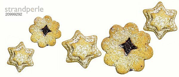 Christmas biscuits as a cut-out against a white background