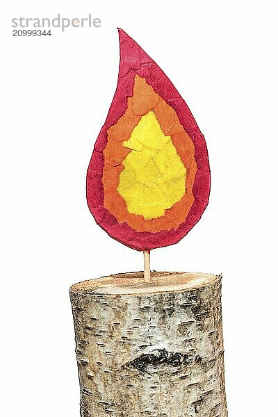 Candle made of paper and wood Handmade as a Christmas decoration cut out on white