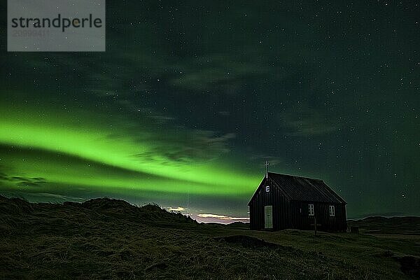 Northern lights in Krysuvikurkirkja in Reykjanes peninsula  Iceland  Europe