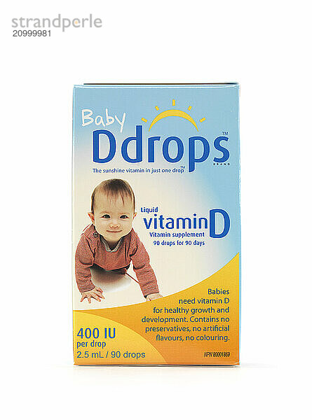 Liquid natural Vitamine D drops Ddrops for babies isolated on white background