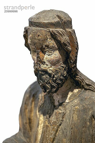 Detail of Christ  Palmesel  wooden figure c. 1350  on a white background  Diözesan Museum  Rottenburg  Baden-Württemberg  Germany  Europe