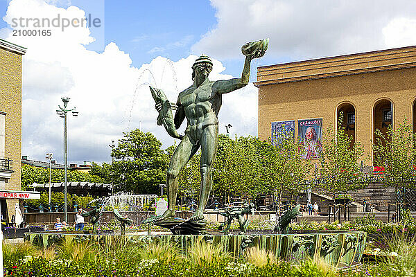 Poseidon statue in Gothenburg  Sweden  Europe