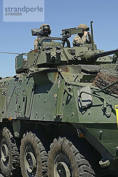 GREYMOUTH  NEW ZEALAND  NOVEMBER 18  2017: The crew of a Light Armoured Vehicle (LAV) prepares to depart from at an open day for the military