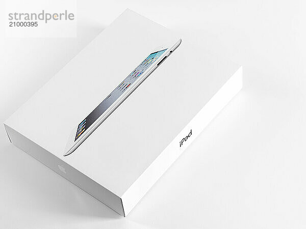 Apple iPad 2 product packaging. Isolated box on white background