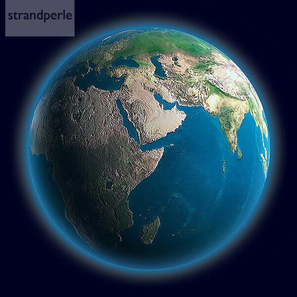 3D Illustration of The Earth African Asian European continents of terrestrial globe Isolated on dark blue background