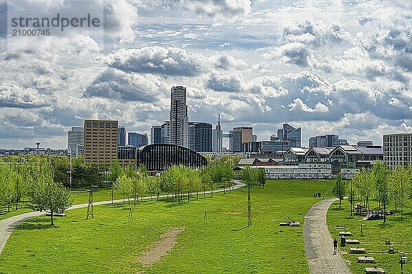 Panoramic view over Brussels skyline with the North Business district and the former Tours & Taxis railway station  Brussels  Brabant  Belgium  Europe