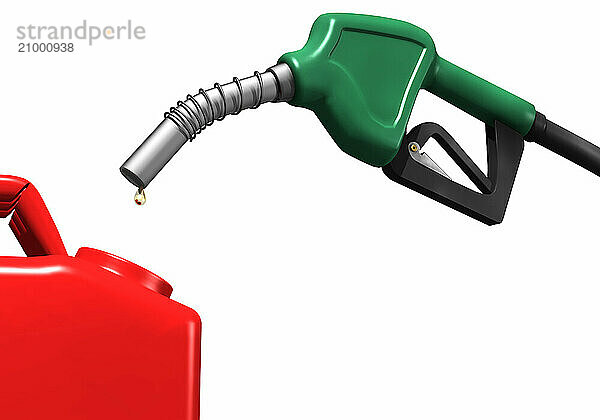 Last drops of gasoline coming out of a gas station nozzle into a canister. Isolated illustration on white background