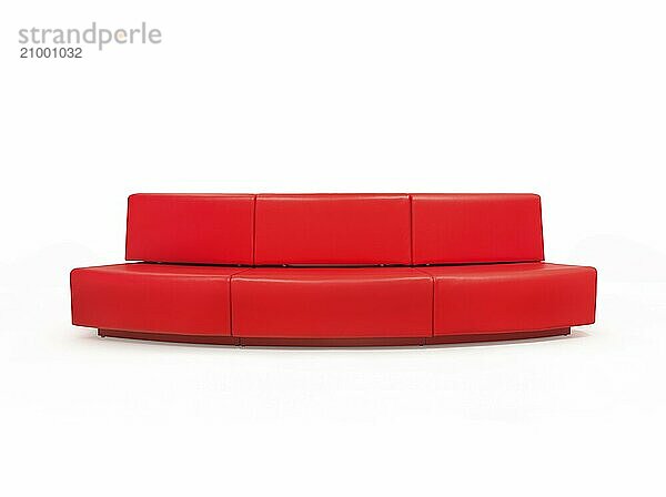 Long red couch isolated on white background with clipping path