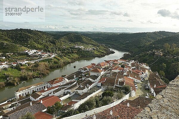 Mertola city view white historic beautiful traditional village in alentejo  Portugal with river guadiana and landscape