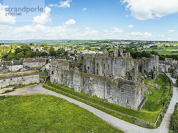 Middleham Castle from a drone  Middleham  Wensleydale  North Yorkshire  England  United Kingdom  Europe