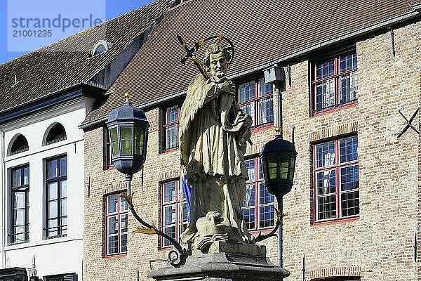 John of Nepomuk or John Nepomucene statue  Bruges  Flanders  Belgium  Europe