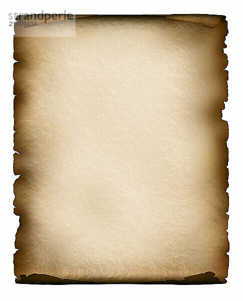 Stock illustration of an Old piece of parchment with torn burnt edges yellowish vintage paper background isolated on white