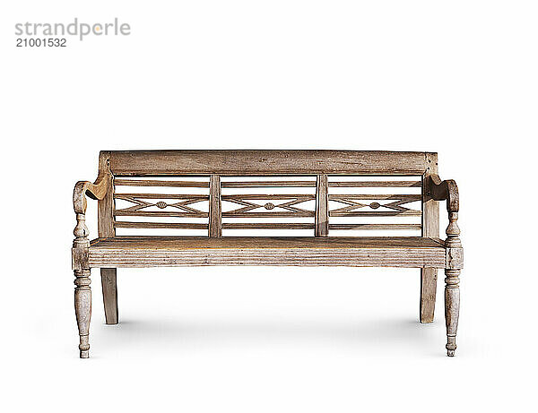 Antique wooden bench isolated on white background with clipping path