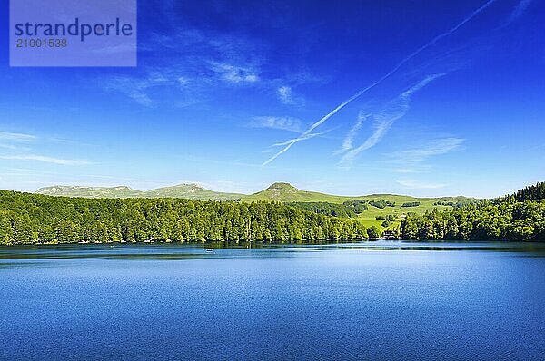 Landscape of Lake Pavin in Auvergne during a beautiful day iun France