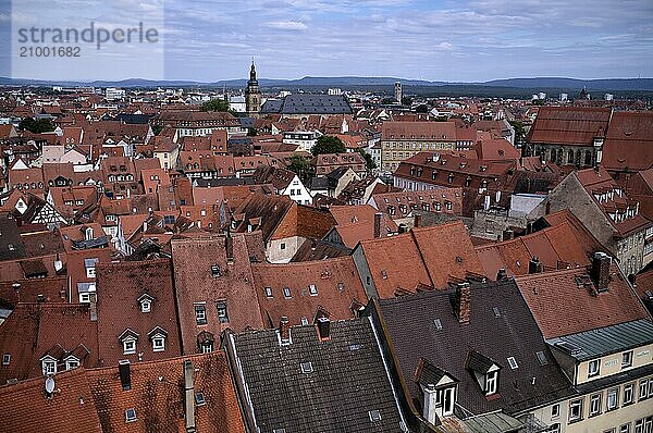 View over historic old town  church tower of St Martin's Church  Bamberg  Upper Franconia  Bavaria  Germany  Europe