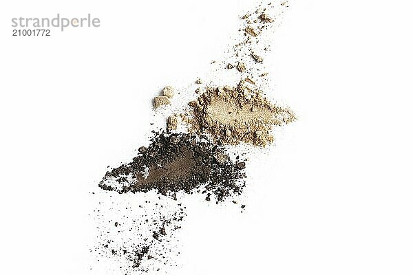 Isolated light and dark brown face or eye shadow. Makeup concept flat lay on white background