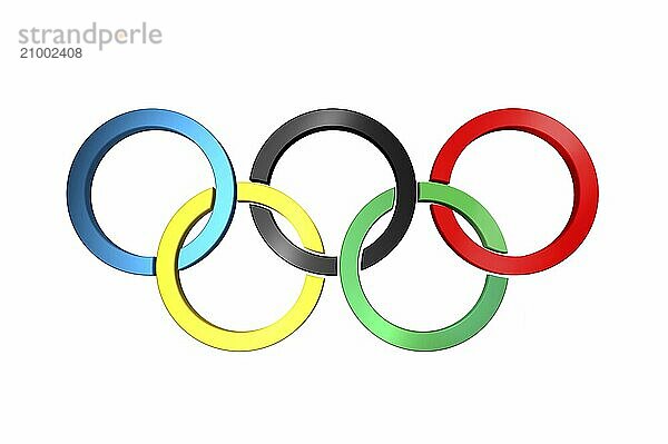 3D illustration of Olympic rings in their symbolic colors isolated on white background