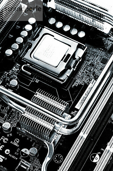 Computer motherboard with a CPU in a socket