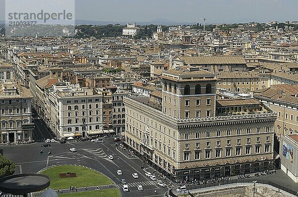 View from Monumento Vittorio Emanuele II  Piazza Venezia with Palazzo della Assicurazioni Generali  Rome  Italy  Europe