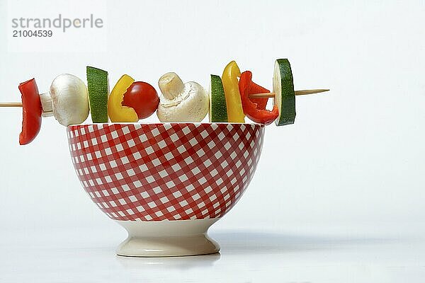 Vegetable skewer on a tray  barbecue skewer