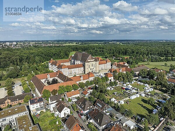 Aerial view of the Wiblingen monastery complex  former Benedictine abbey then castle and barracks  Ulm  Baden-Württemberg  Germany  Europe