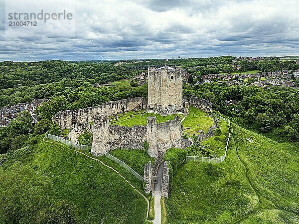 Conisbrough Castle from a drone  Conisbrough  South Yorkshire  England  United Kingdom  Europe