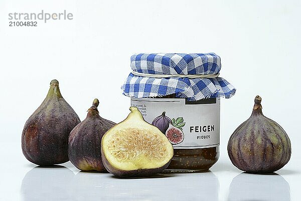 Fig jam in a jar and fresh figs  Ficus carica