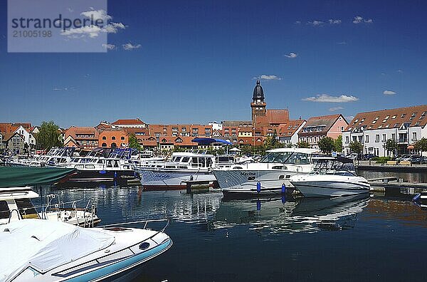 Europe  Germany  Mecklenburg-Western Pomerania  Waren an der Müritz  Binnenmüritz with marina  View to the centre  Waren an der Müritz  Mecklenburg-Western Pomerania  Germany  Europe