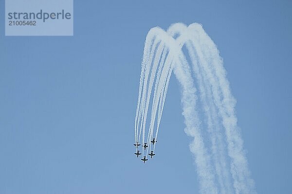 Gothenburg  Sweden  August 29 2009: Swedish Team 60 air display group persofming aerobatic maneuvers  Europe