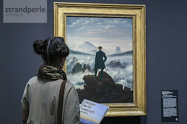 Anniversary exhibition on Caspar David Friedrich at the Albertinum. The painting The hiker above the Sea of Fog A few days in front of the 250th birthday of Caspar David Friedrich (1774-1840)  the Dresden State Art Collections are opening an exhibition of numerous works by the painter on 24 August. On display in the Albertinum are 47 paintings by the artist as well as numerous contemporaries. The exhibition is entitled Caspar David Friedrich. Where it all began. The Caspar David Friedrich exhibition in Dresden  Dresden  Saxony  Germany is expected to attract a great deal of interest from the public