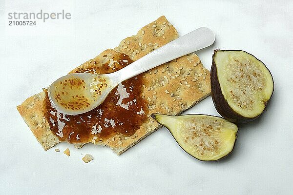 Fig jam on crispbread  Ficus carica