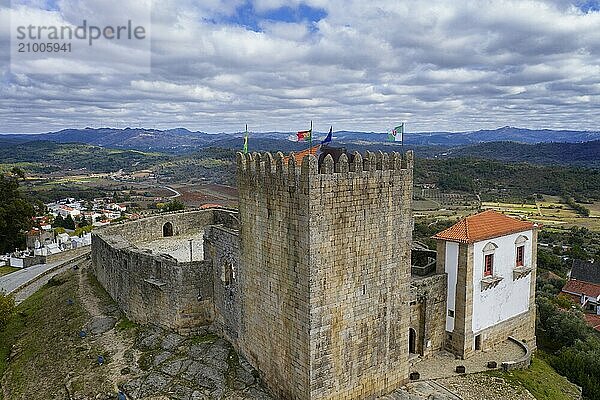 Belmonte city castle drone aerial view in Portugal