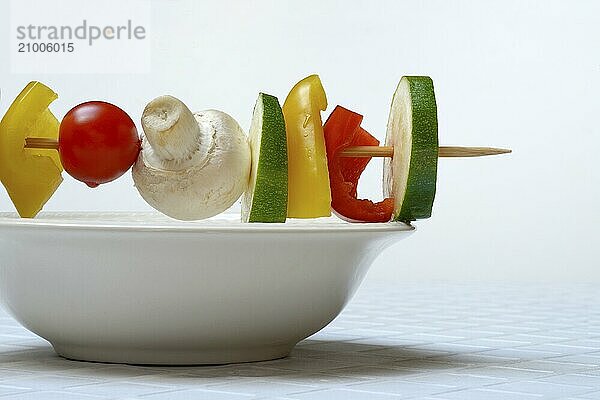 Vegetable skewer on a tray  barbecue skewer