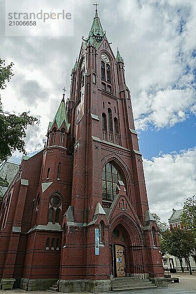 The imponent cathedral of Bergen in red bricks  Norway  Europe