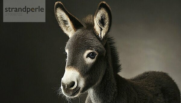 Young donkey  foal  2 weeks old  portrait in front of dark background