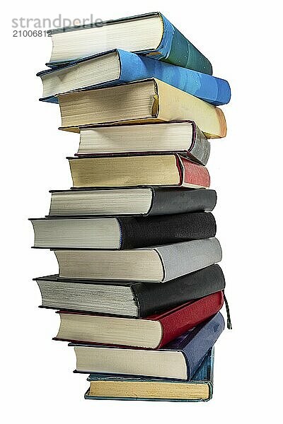 Stack of old books cropped on white